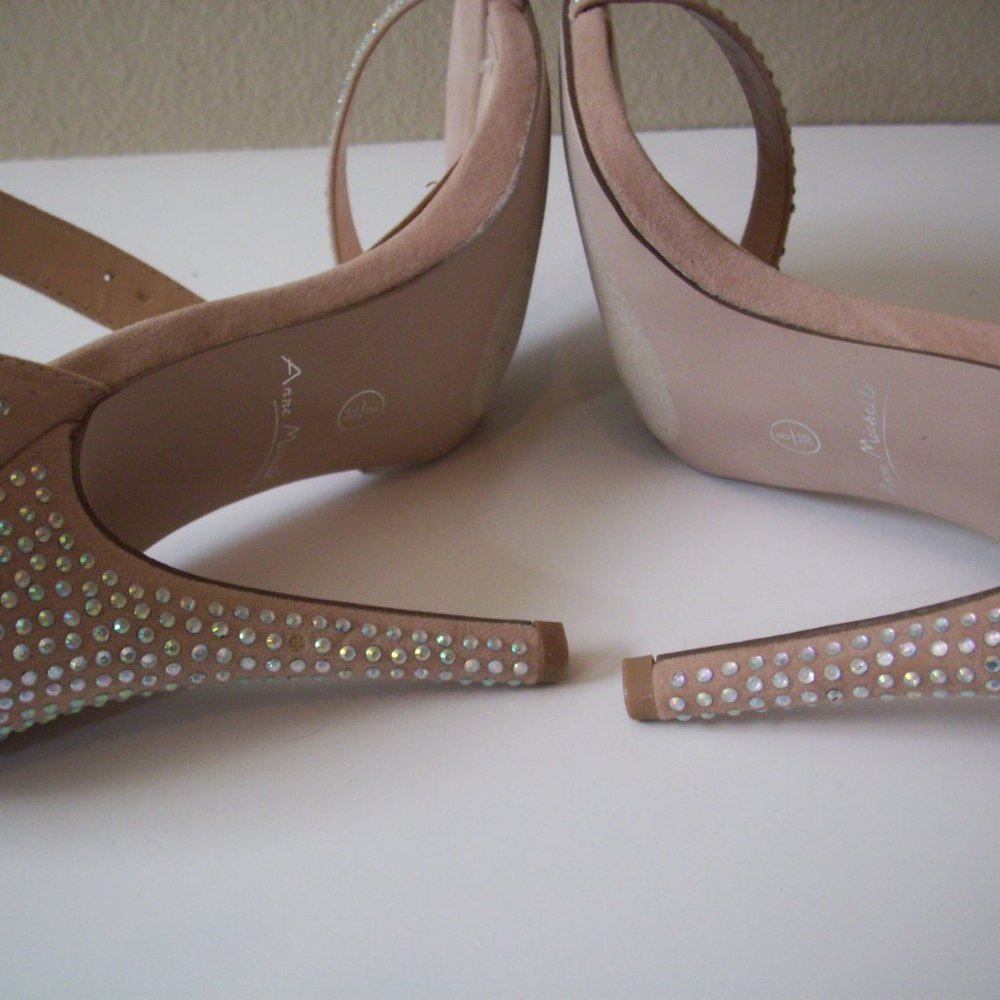 Anne Michelle size 8 tan faux suede rhinestone heels - Picture 8 of 10